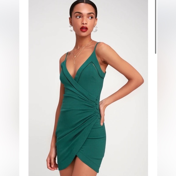 Free People Dylan Bodycon Wrap Mini Dress Ruched V-neck Side Button Blue Medium - Picture 2 of 5